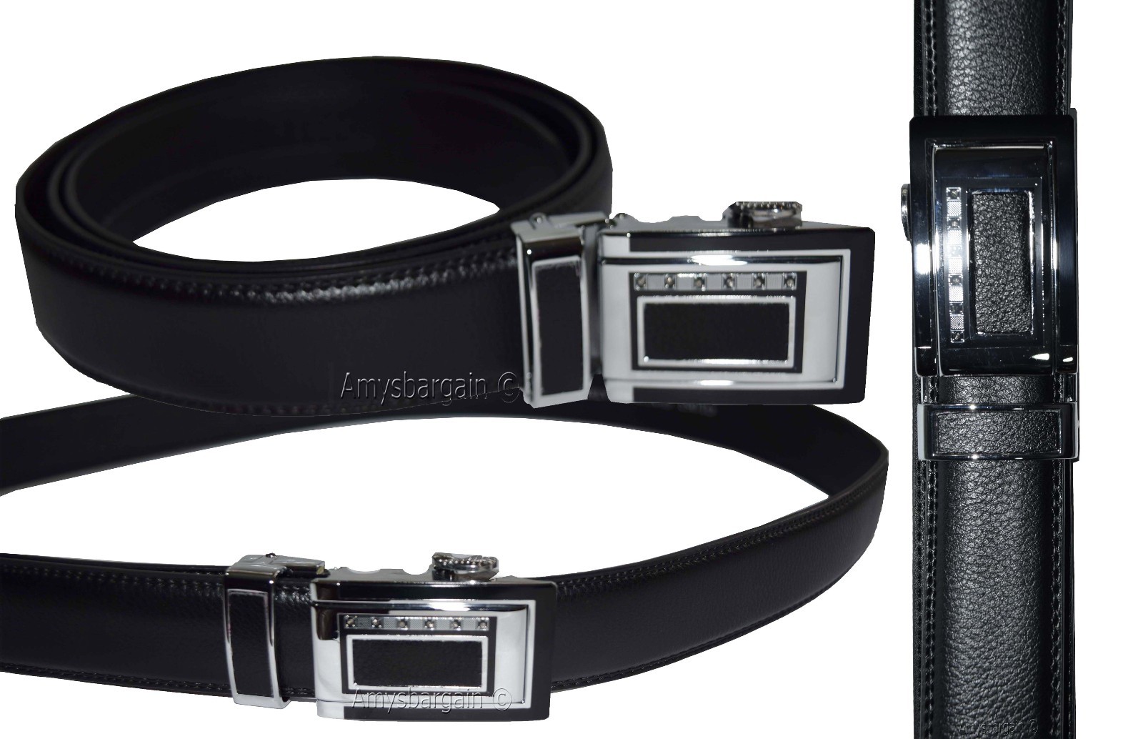 lot of 2 men's belt black & brown leather automatic lock up to 38" dress belt bn - Image 9