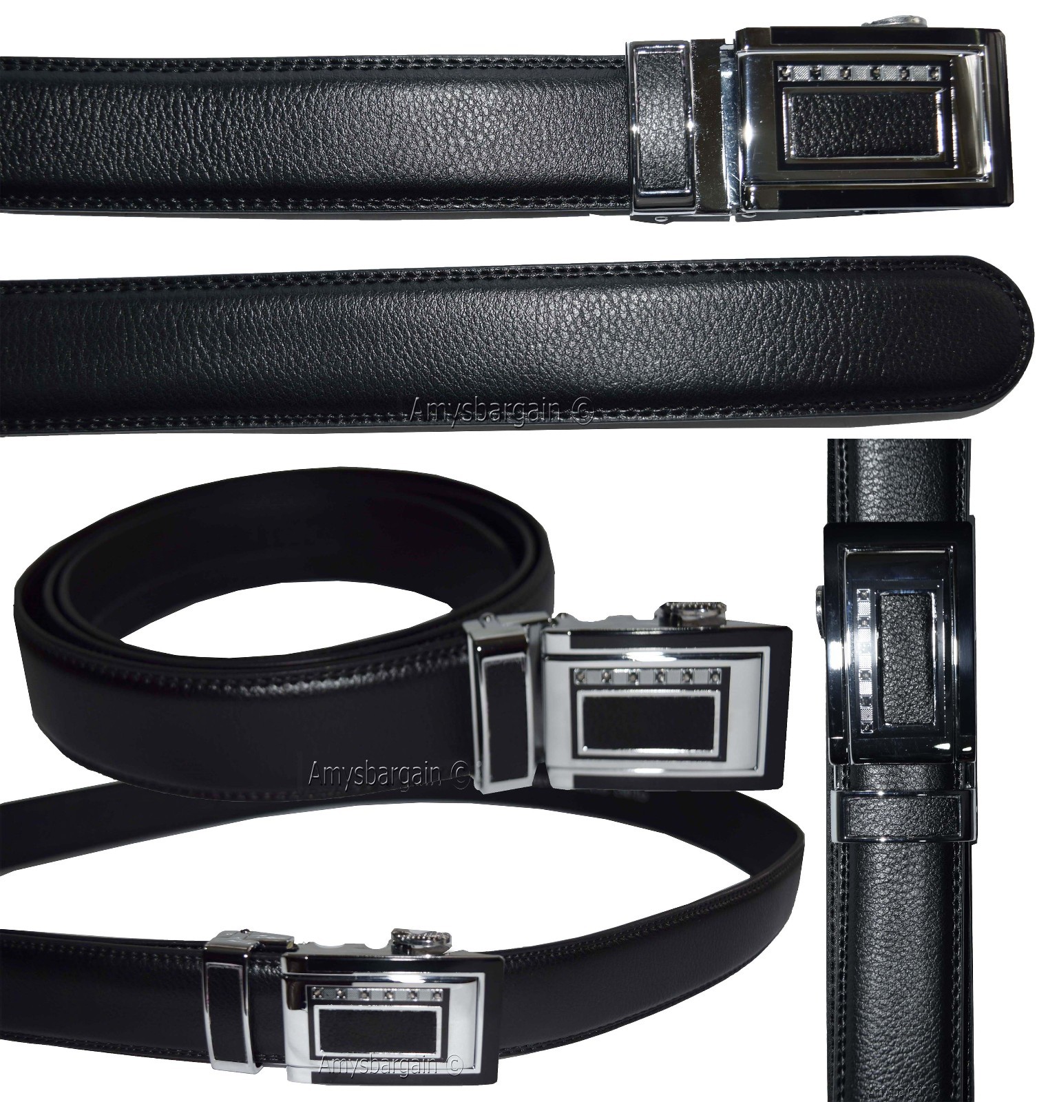 lot of 2 men's belt black & brown leather automatic lock up to 38" dress belt bn - Image 10