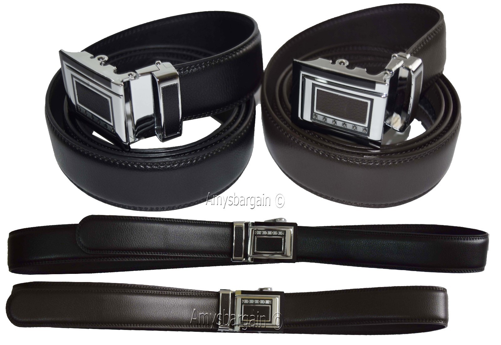 lot of 2 men's belt black & brown leather automatic lock up to 38" dress belt bn