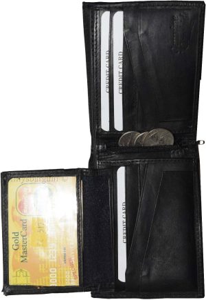 lot of 2 men's bi-fold leather wallet 11 credit cards 2 id black billfold wallet - Image 12