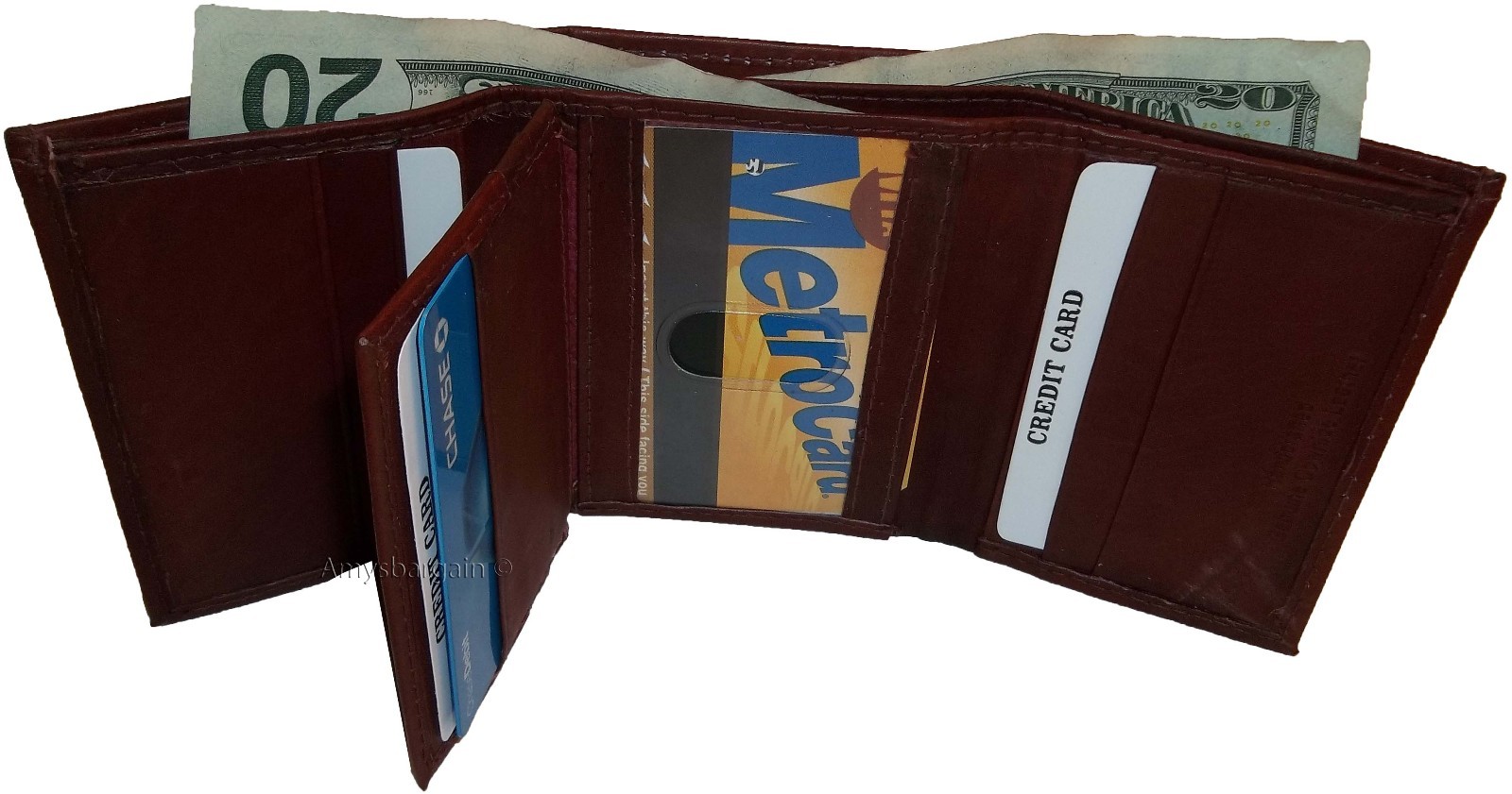 lot of 2 men's wallet leather tri-fold wallet 12 credit card 2 bill spaces - Image 5