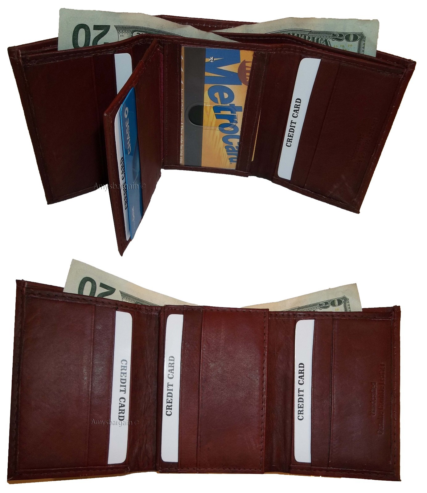 lot of 2 men's wallet leather tri-fold wallet 12 credit card 2 bill spaces