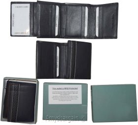 lot of 2 rfid men's wallet genuine leather trifold wallet 11 credit card in box