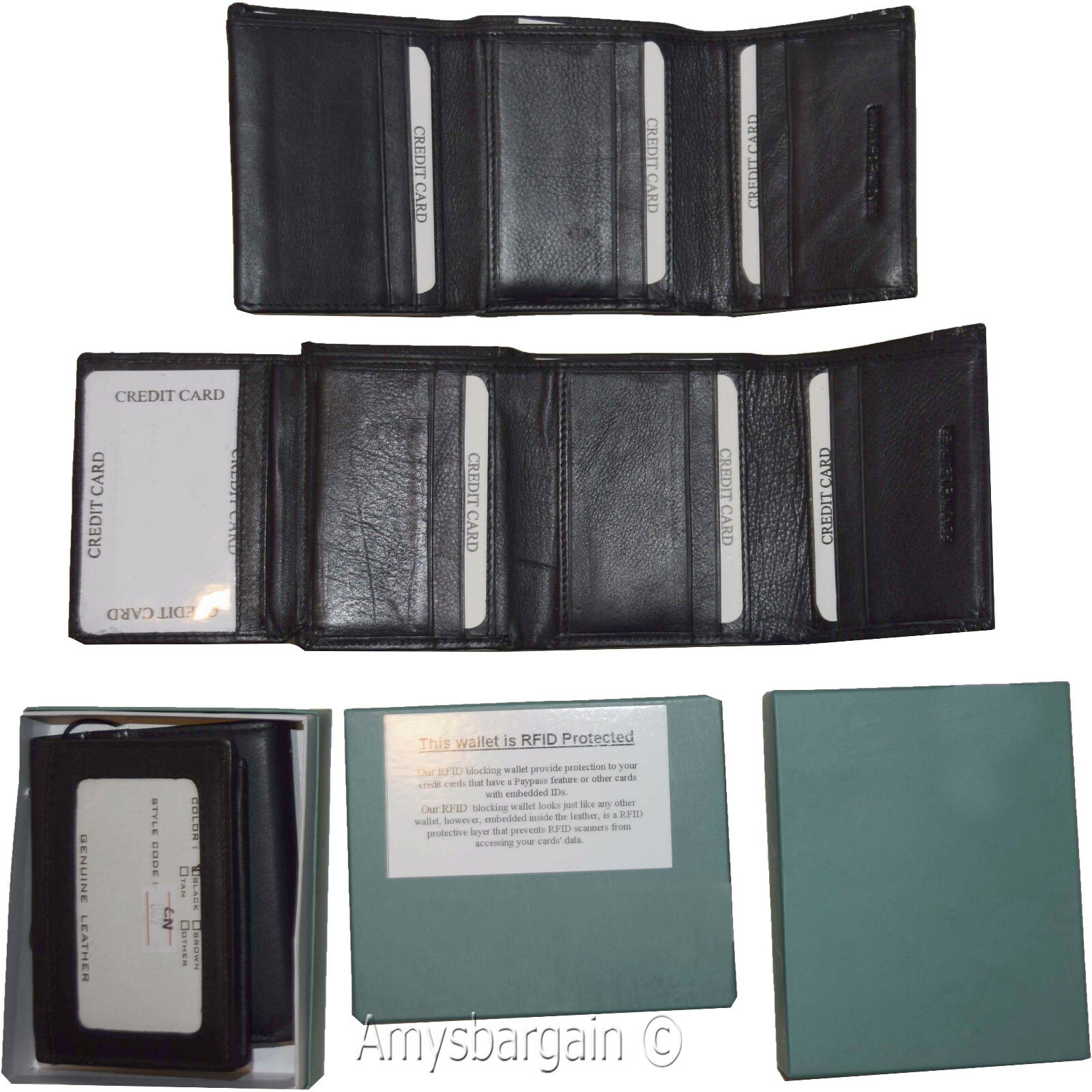 lot of 2 rfid men's wallet genuine leather trifold wallet 11 credit card in box - Image 6