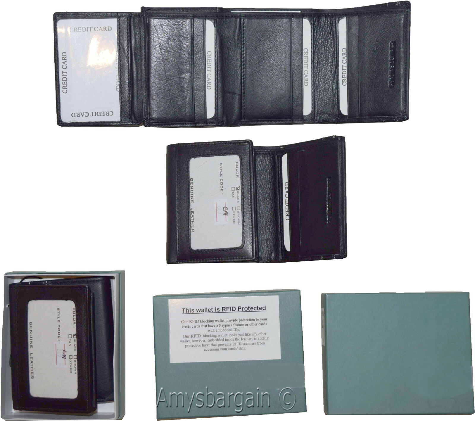 lot of 2 rfid men's wallet genuine leather trifold wallet 11 credit card in box - Image 8