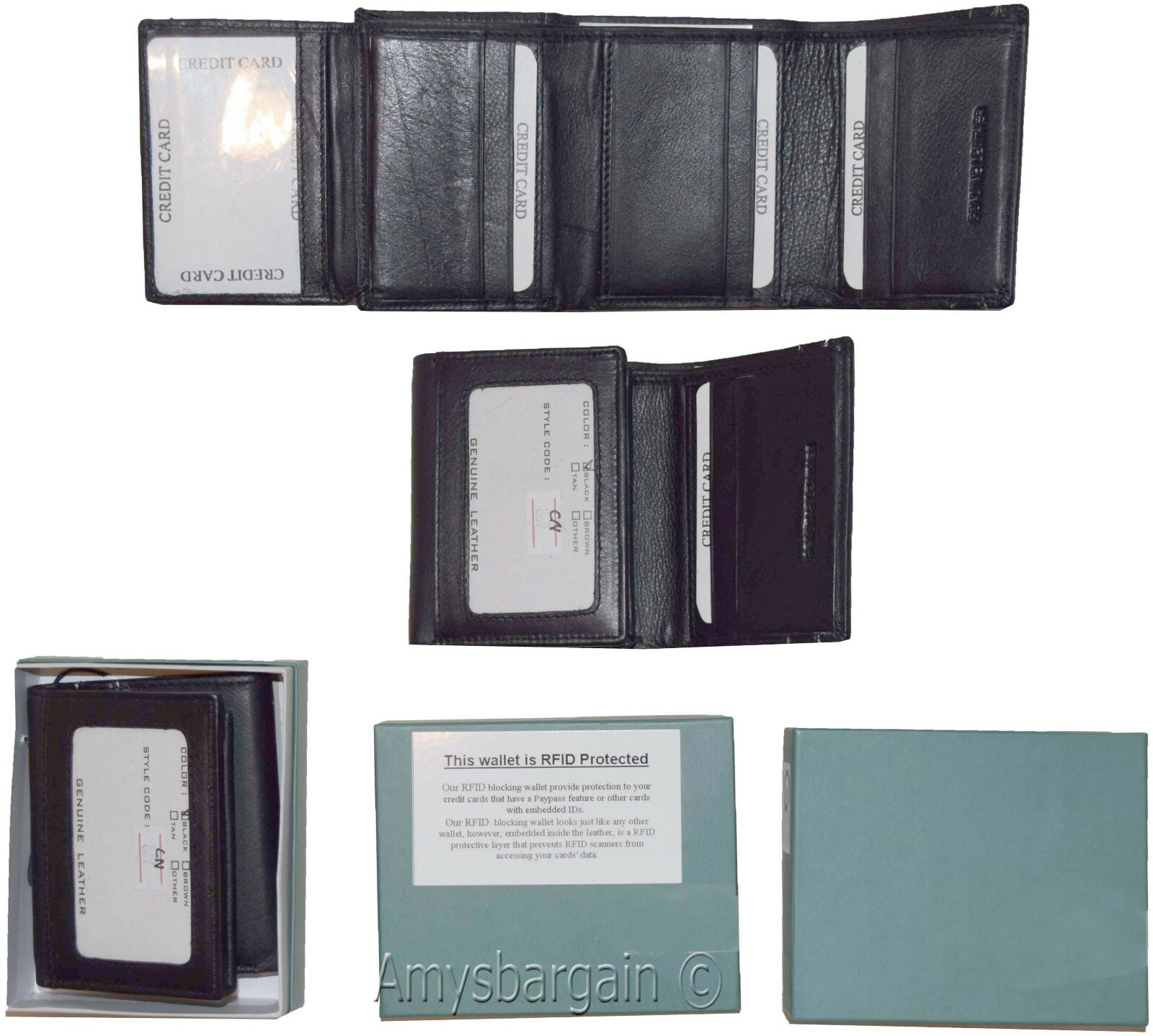 lot of 2 rfid men's wallet genuine leather trifold wallet 11 credit card in box - Image 9
