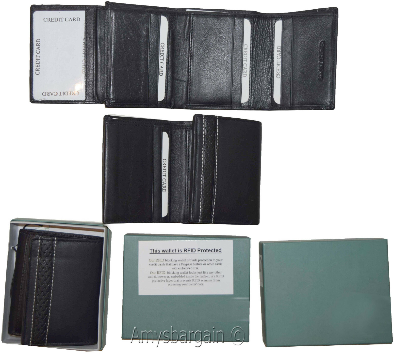 lot of 2 rfid men's wallet genuine leather trifold wallet 11 credit card in box