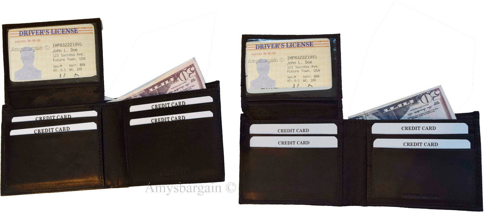 lot of 4 men's bifold calfskin leather wallet 2 bill slots 7 card 1 id window - Image 12