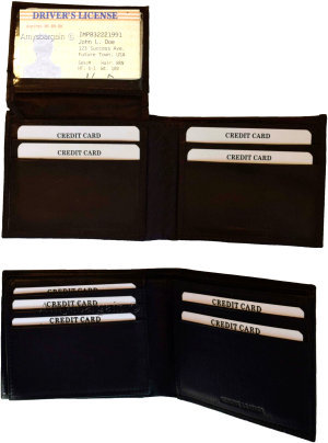 lot of 4 men's bifold calfskin leather wallet 2 bill slots 7 card 1 id window - Image 4