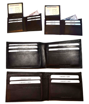 lot of 4 men's bifold calfskin leather wallet 2 bill slots 7 card 1 id window