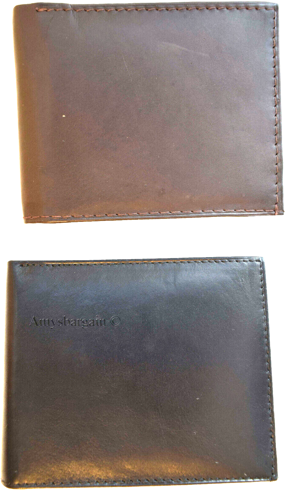 lot of 4 men's bifold calfskin leather wallet 2 bill slots 7 card 1 id window - Image 6