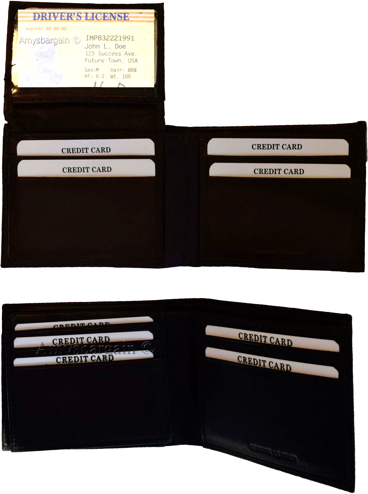 lot of 4 men's bifold calfskin leather wallet 2 bill slots 7 card 1 id window - Image 7