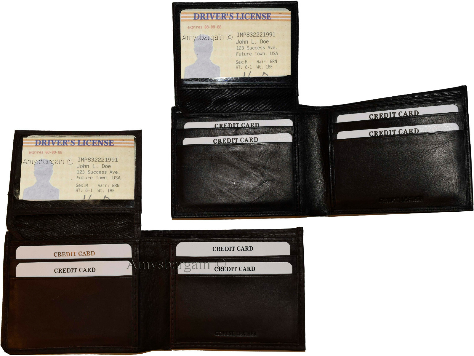lot of 4 men's bifold calfskin leather wallet 2 bill slots 7 card 1 id window - Image 9