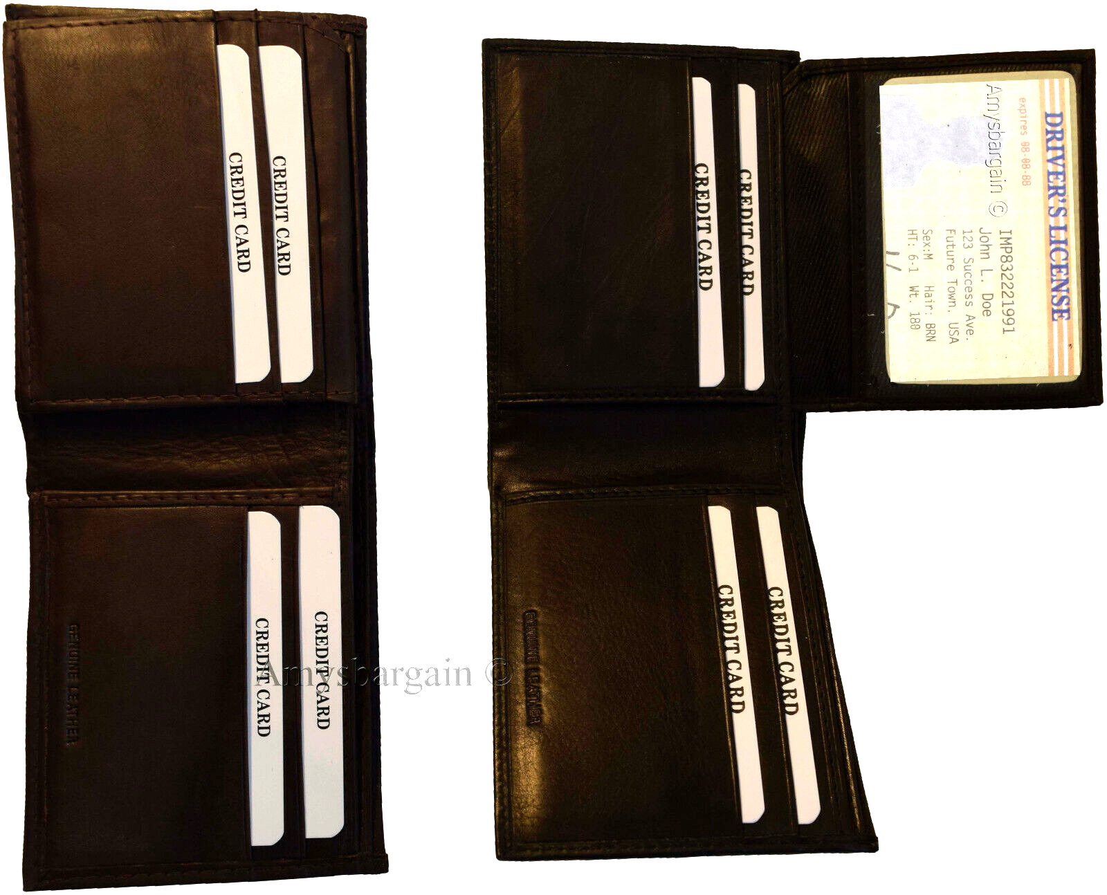 lot of 4 men's bifold calfskin leather wallet 2 bill slots 7 card 1 id window - Image 10