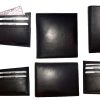 lot of 6 men's black bifold new calfskin leather 2 bill slots 7 card 1 id window