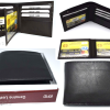 men's RFID brown wallet bifold genuine leather protect IDs credit cards in box.