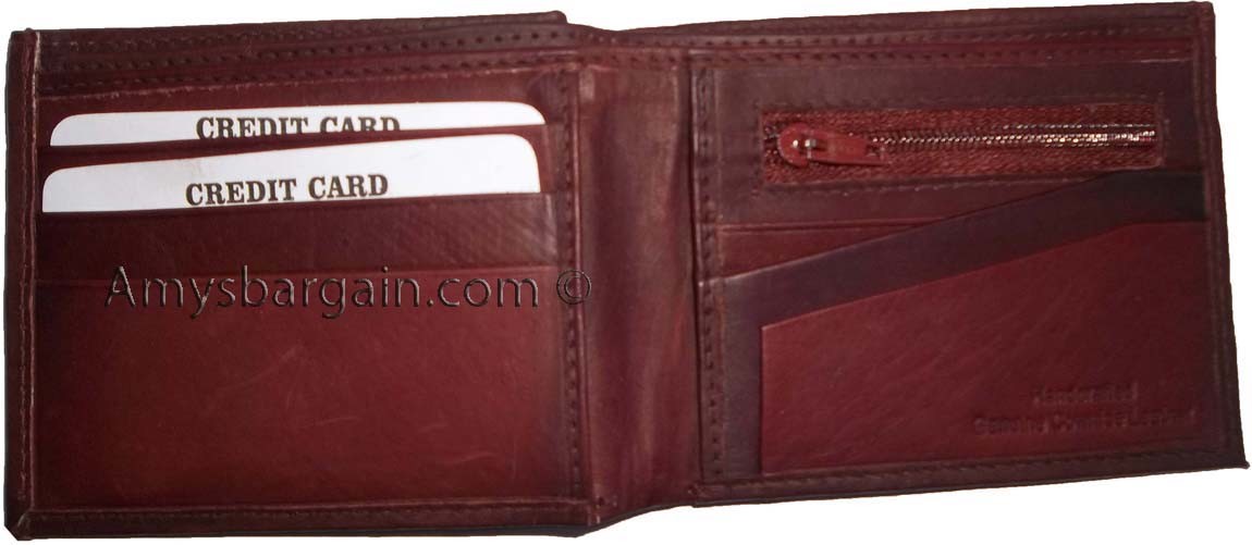 men's wallet Leather man's 6 credit card space zip change purse Sued interior bn - Image 3
