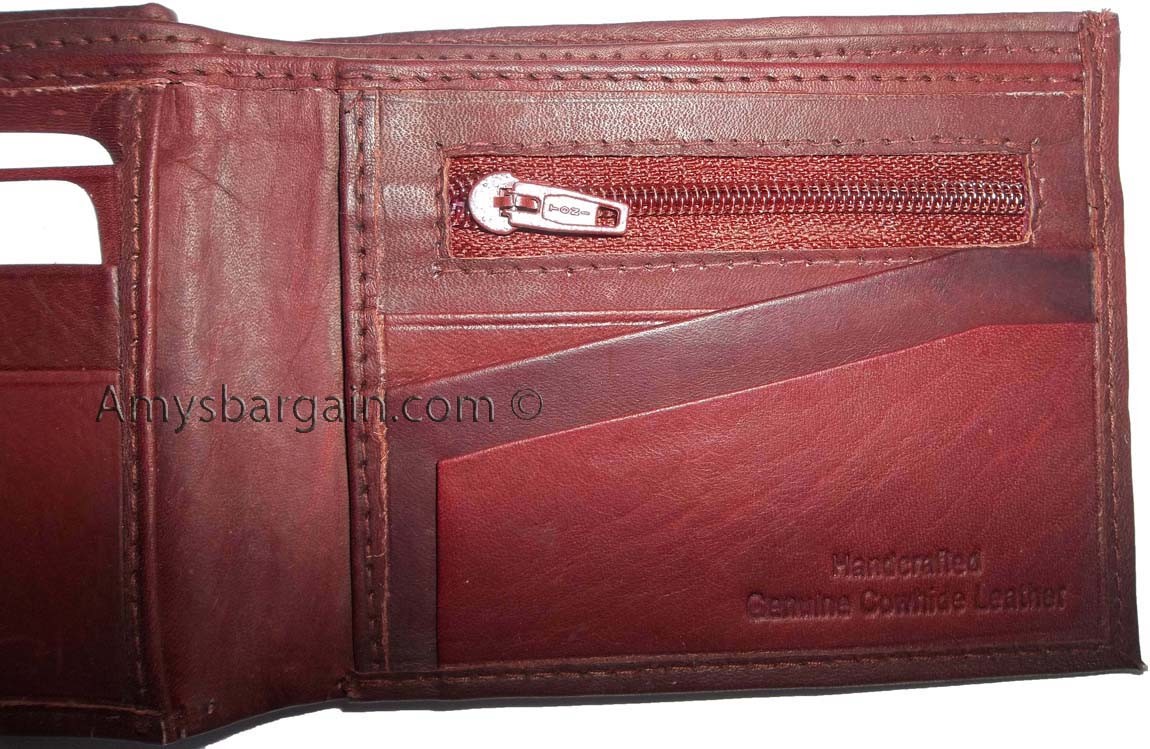 men's wallet Leather man's 6 credit card space zip change purse Sued interior bn - Image 4