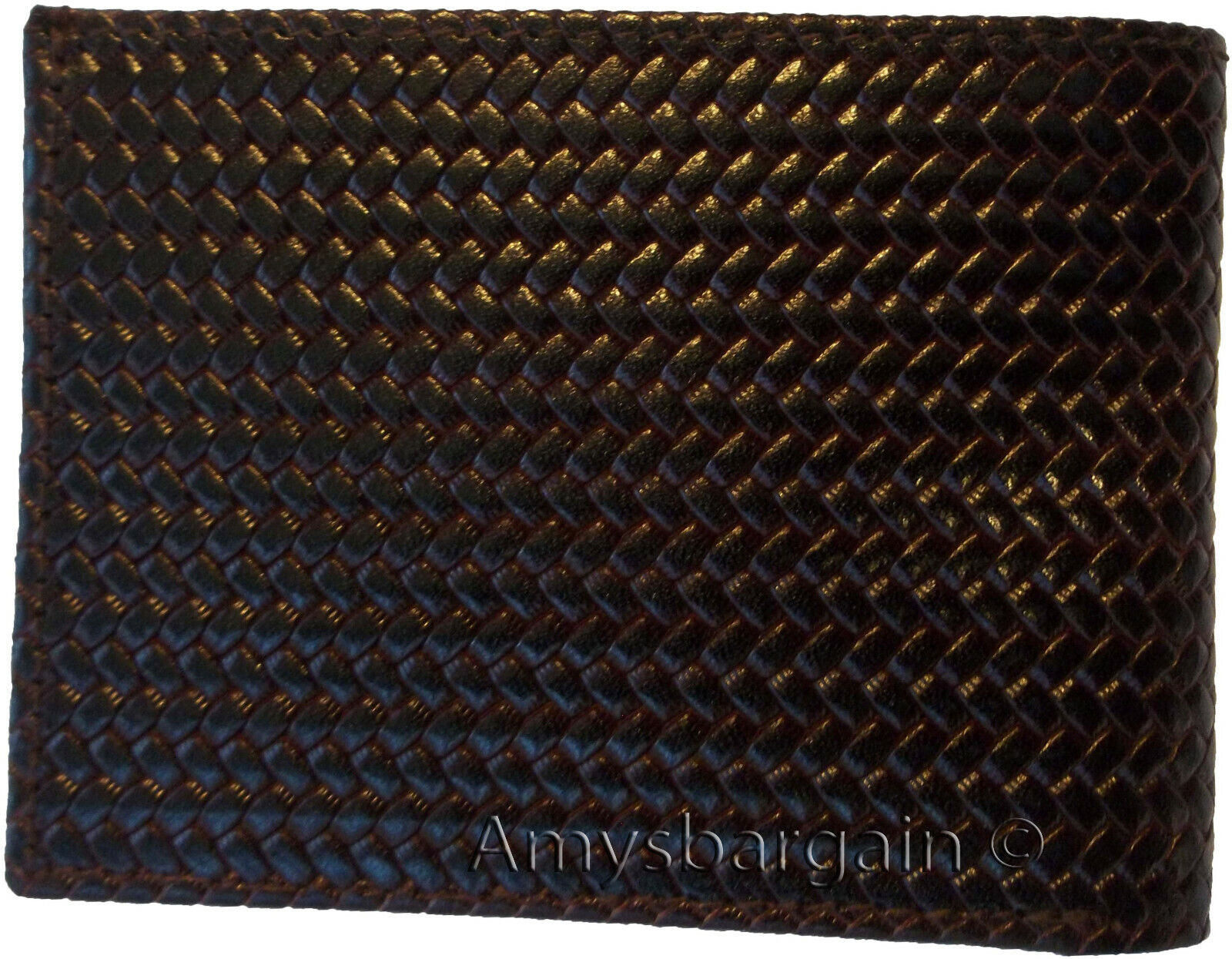 men's wallet woven printed leather new man's bi-fold wallet 2 bill slots 9 card - Image 3