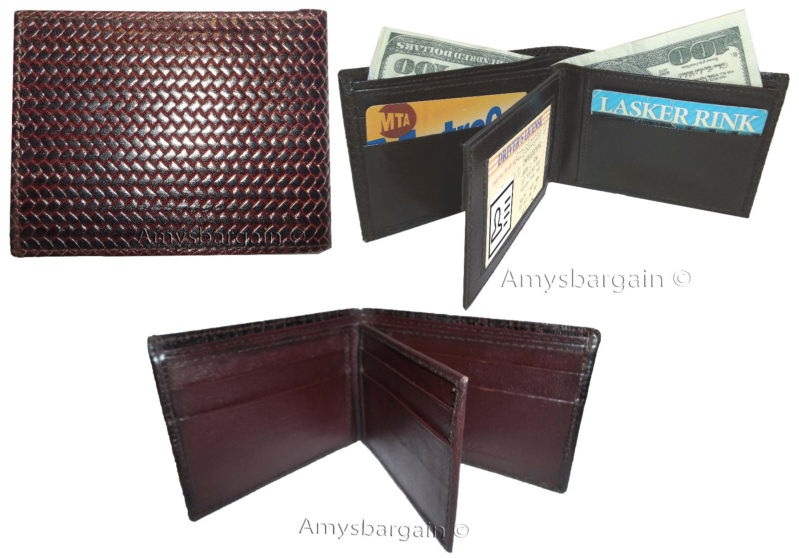 men's wallet woven printed leather new man's bi-fold wallet 2 bill slots 9 card