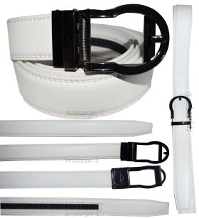 men's white belt 43" genuine leather dress casual automatic transparant buckle
