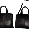 new leather black briefcase w/ 2 handles business case attaché case carryon bag