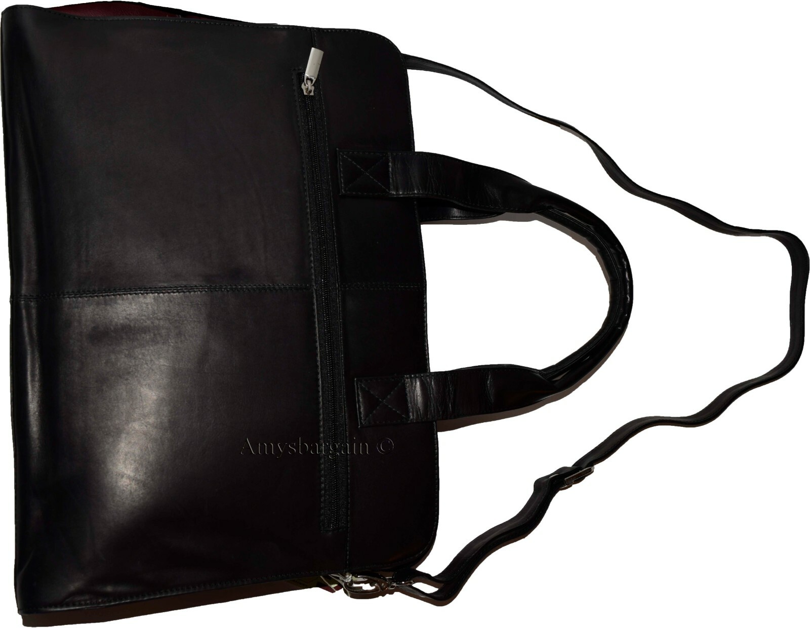 new leather black briefcase w/ 2 handles business case attaché case carryon bag - Image 12
