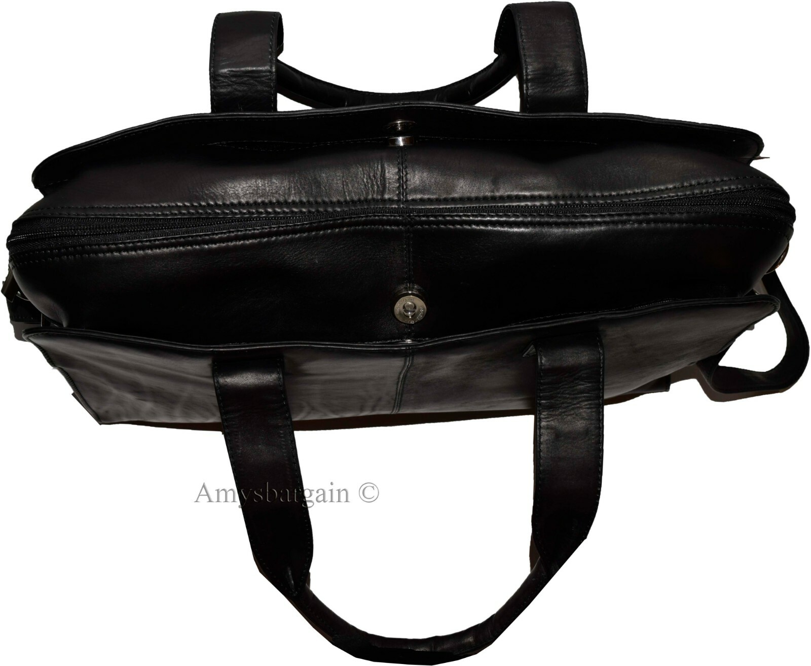 new leather black briefcase w/ 2 handles business case attaché case carryon bag - Image 13