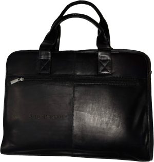 new leather black briefcase w/ 2 handles business case attaché case carryon bag - Image 3