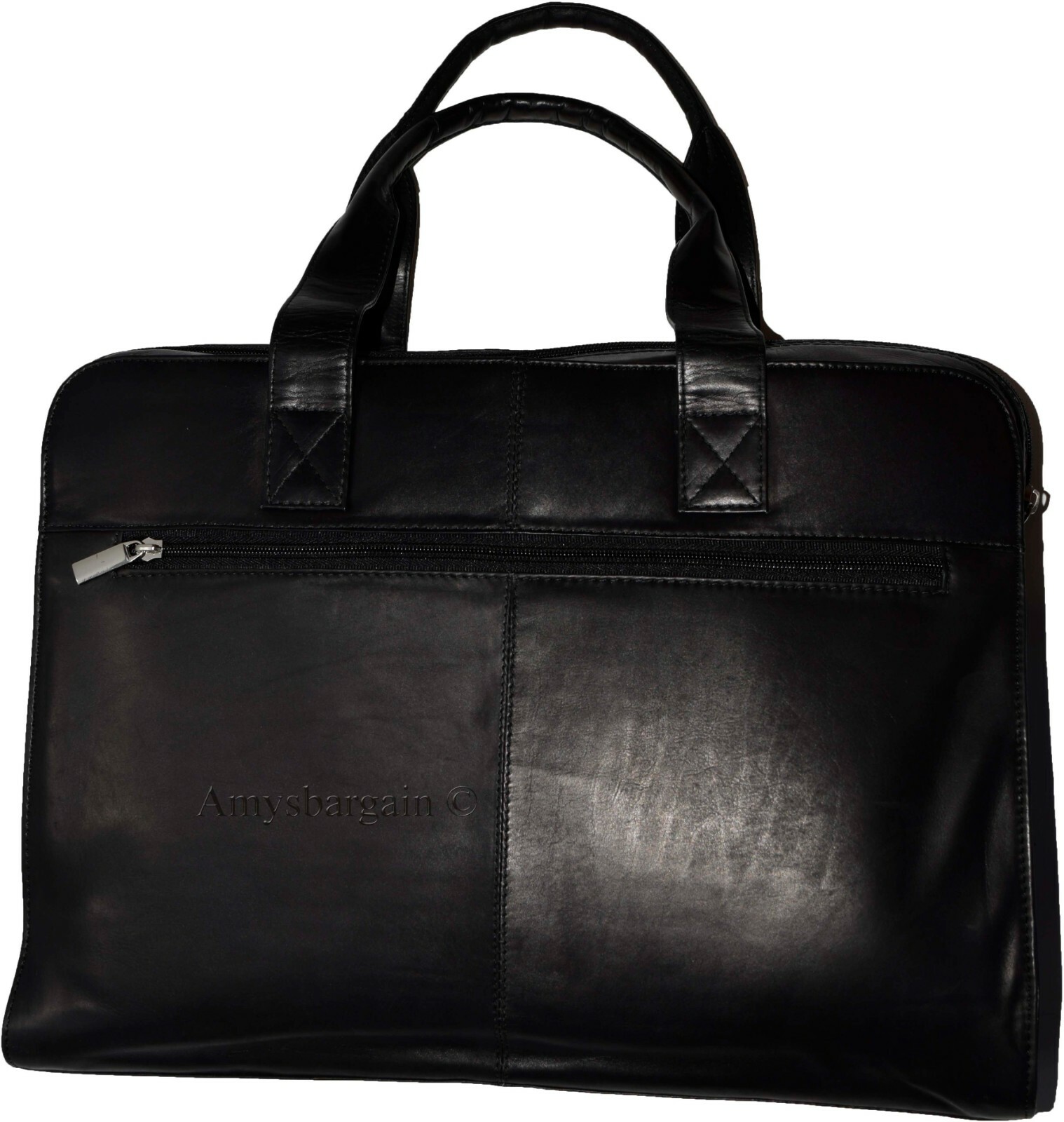 new leather black briefcase w/ 2 handles business case attaché case carryon bag - Image 3