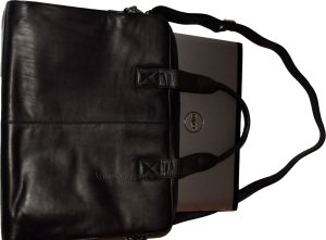 new leather black briefcase w/ 2 handles business case attaché case carryon bag - Image 4