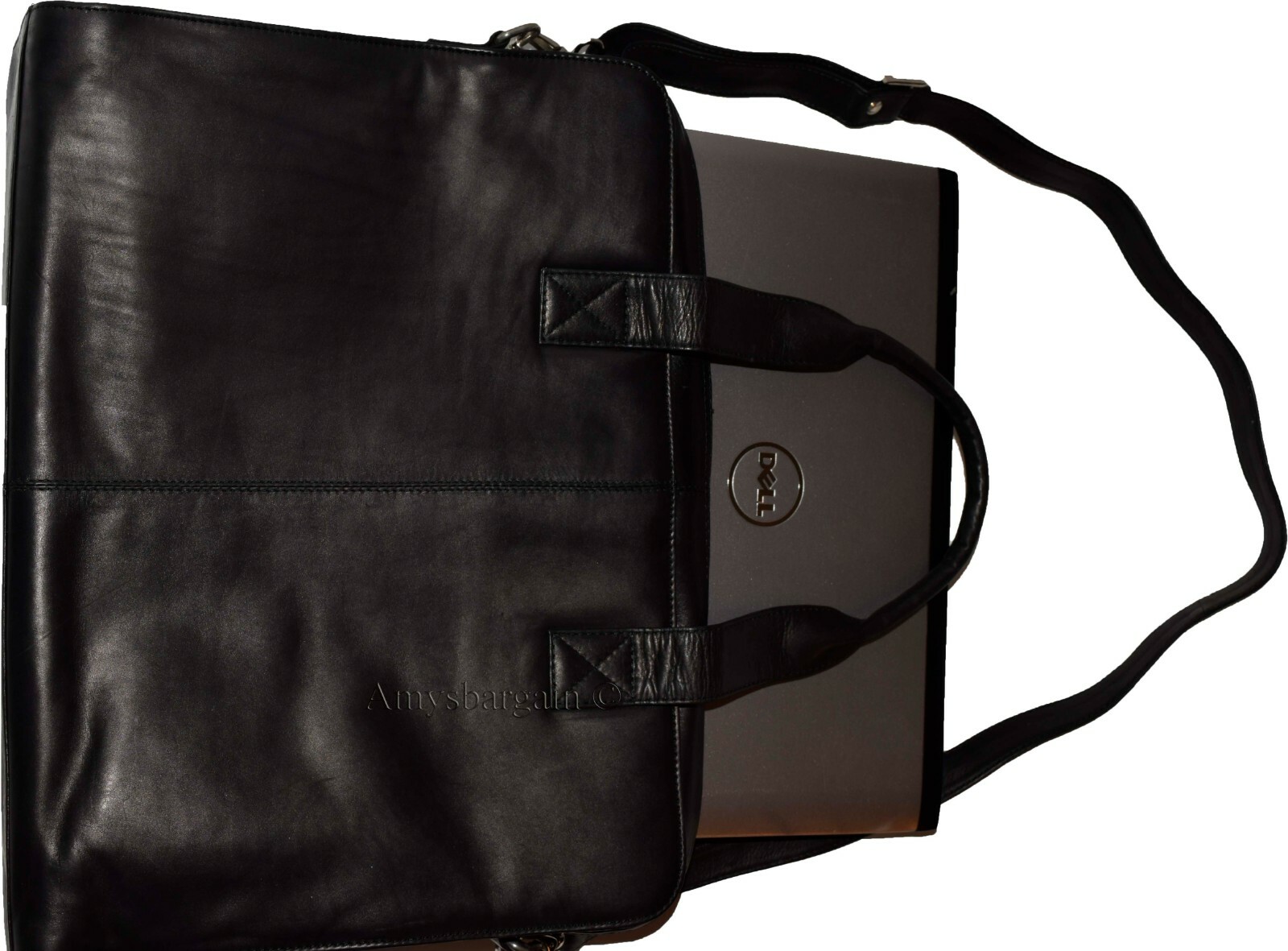 new leather black briefcase w/ 2 handles business case attaché case carryon bag - Image 4