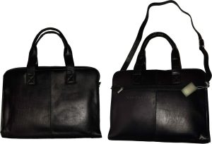 new leather black briefcase w/ 2 handles business case attaché case carryon bag