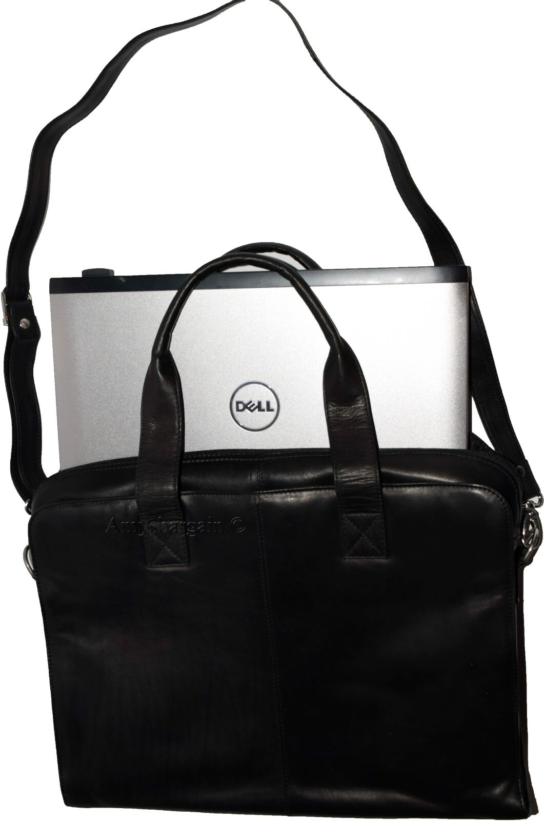 new leather black briefcase w/ 2 handles business case attaché case carryon bag - Image 5