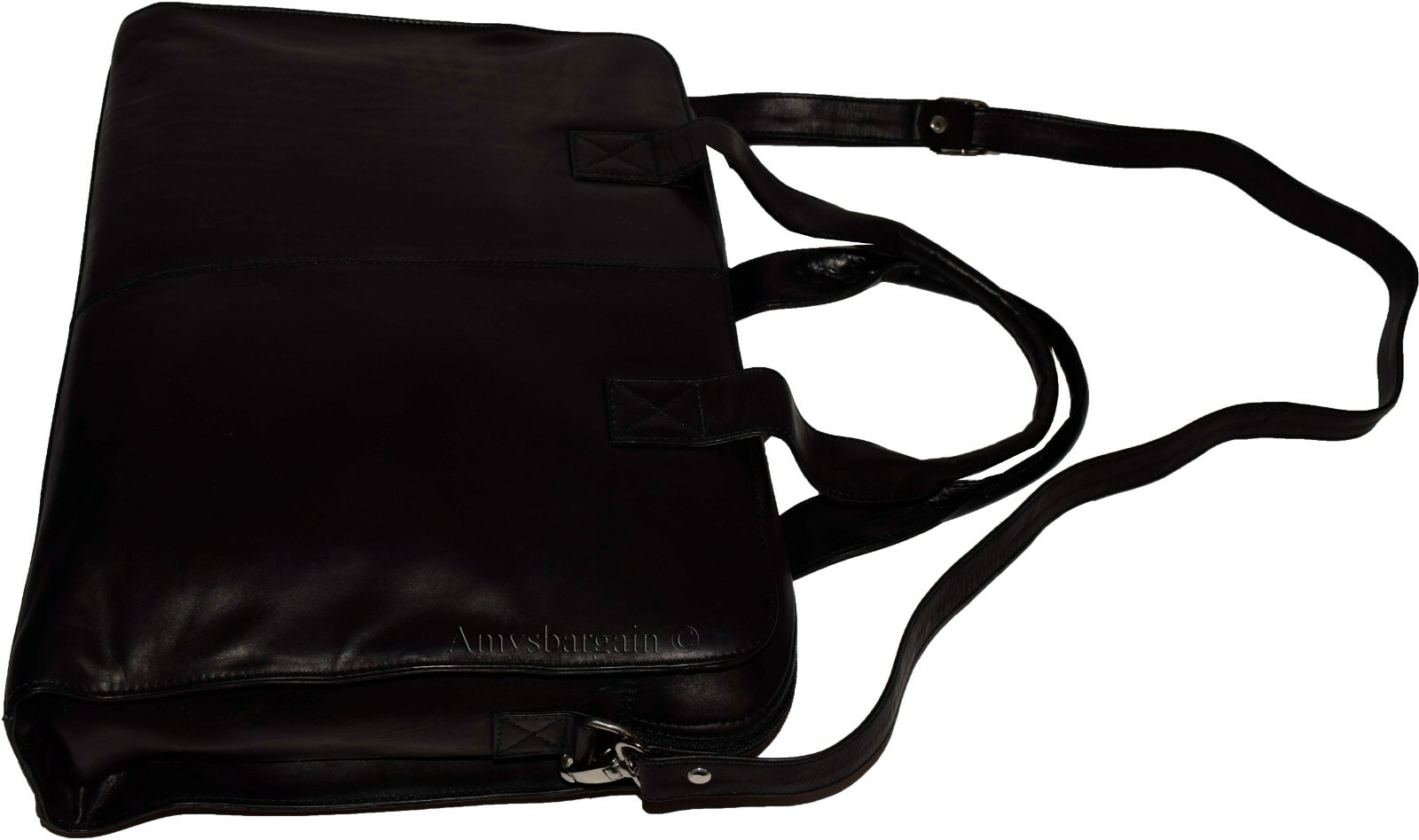 new leather black briefcase w/ 2 handles business case attaché case carryon bag - Image 7