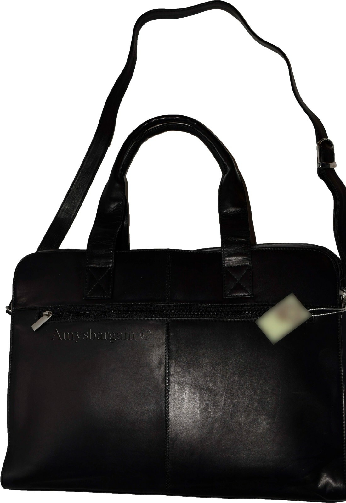 new leather black briefcase w/ 2 handles business case attaché case carryon bag - Image 8