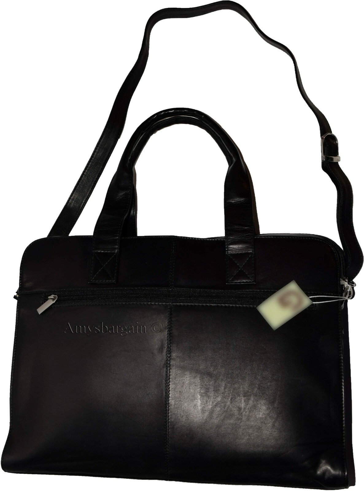 new leather black briefcase w/ 2 handles business case attaché case carryon bag - Image 9