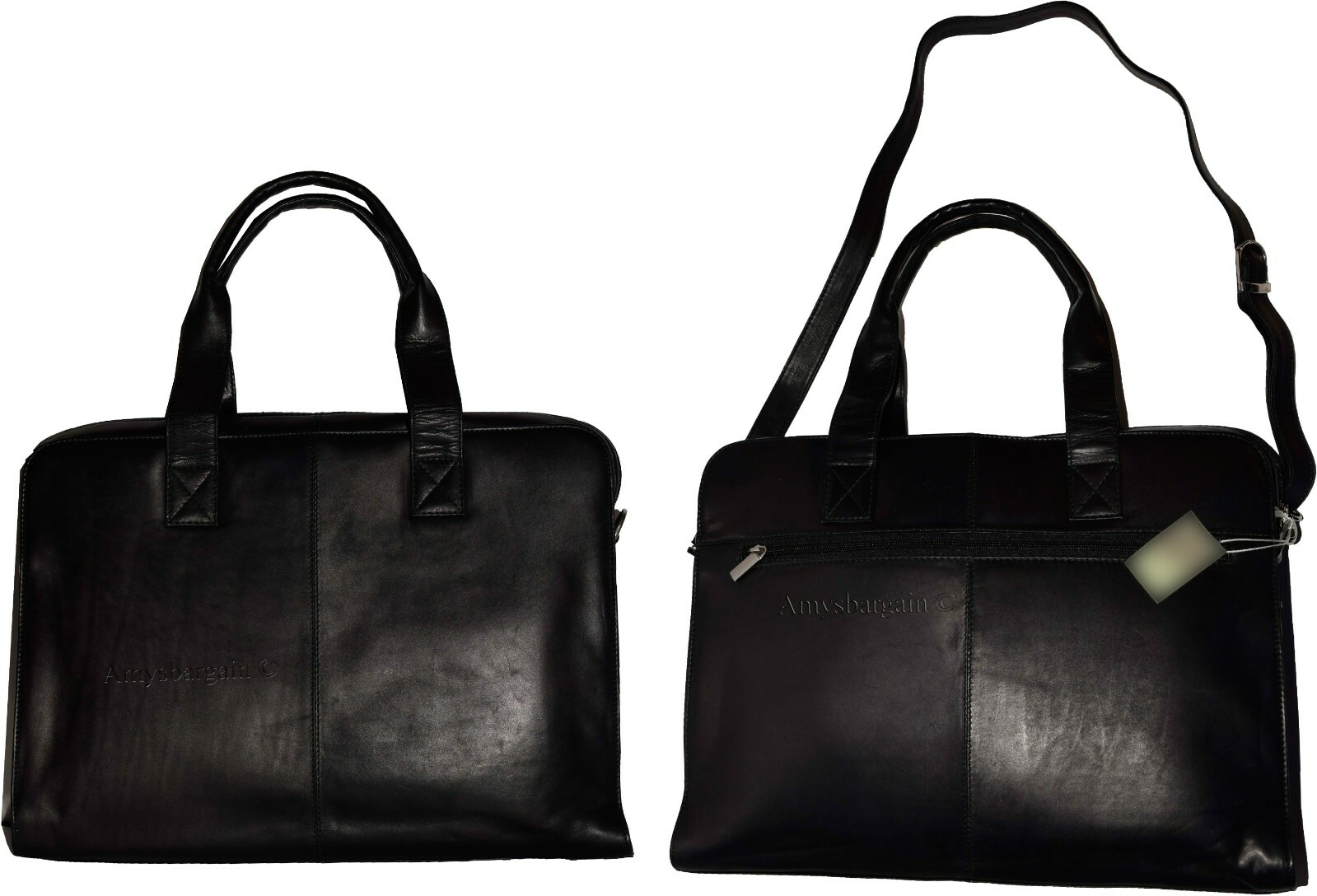new leather black briefcase w/ 2 handles business case attaché case carryon bag