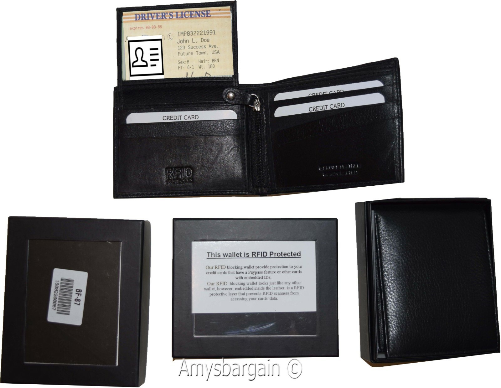 rfid men's leather wallet bifold genuine leather 3 billfold 2 id new in box - Image 11