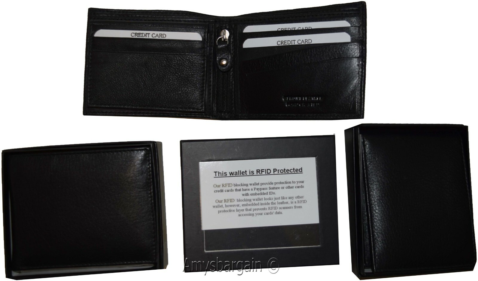 rfid men's leather wallet bifold genuine leather 3 billfold 2 id new in box - Image 8