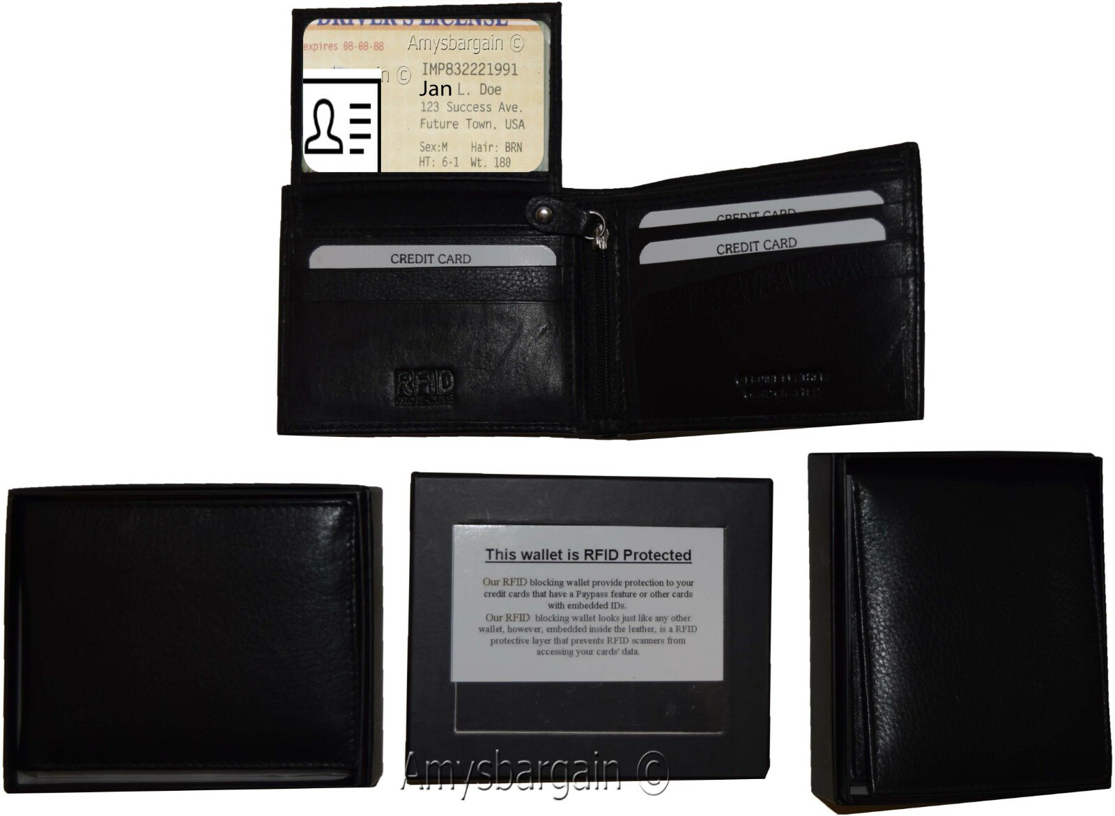 rfid men's leather wallet bifold genuine leather 3 billfold 2 id new in box - Image 10