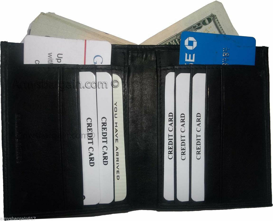 woman's genuine leather bi fold wallet 2 billfold black leather wallet 8 cards - Image 7