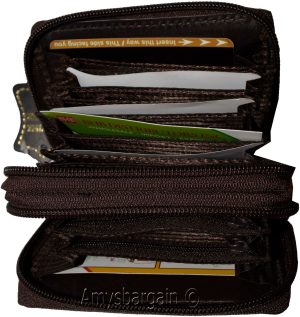 women’s leather accordion wallet brown credit card holder 2 zipper purse wallet - Image 11