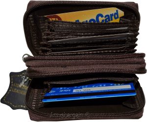 women’s leather accordion wallet brown credit card holder 2 zipper purse wallet - Image 13