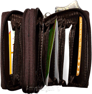 women’s leather accordion wallet brown credit card holder 2 zipper purse wallet - Image 5