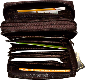 women’s leather accordion wallet brown credit card holder 2 zipper purse wallet - Image 7