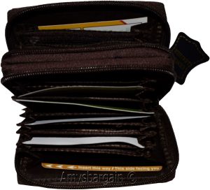 women’s leather accordion wallet brown credit card holder 2 zipper purse wallet - Image 10