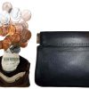 2 New Black Leather Squeeze change purse metal framed squeeze Coin Change Case