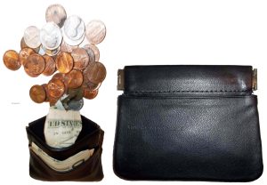 2 New Black Leather Squeeze change purse metal framed squeeze Coin Change Case