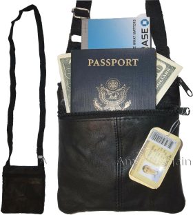 2 New hand bag leather passport case credit Card case purse neck travel pouch bn